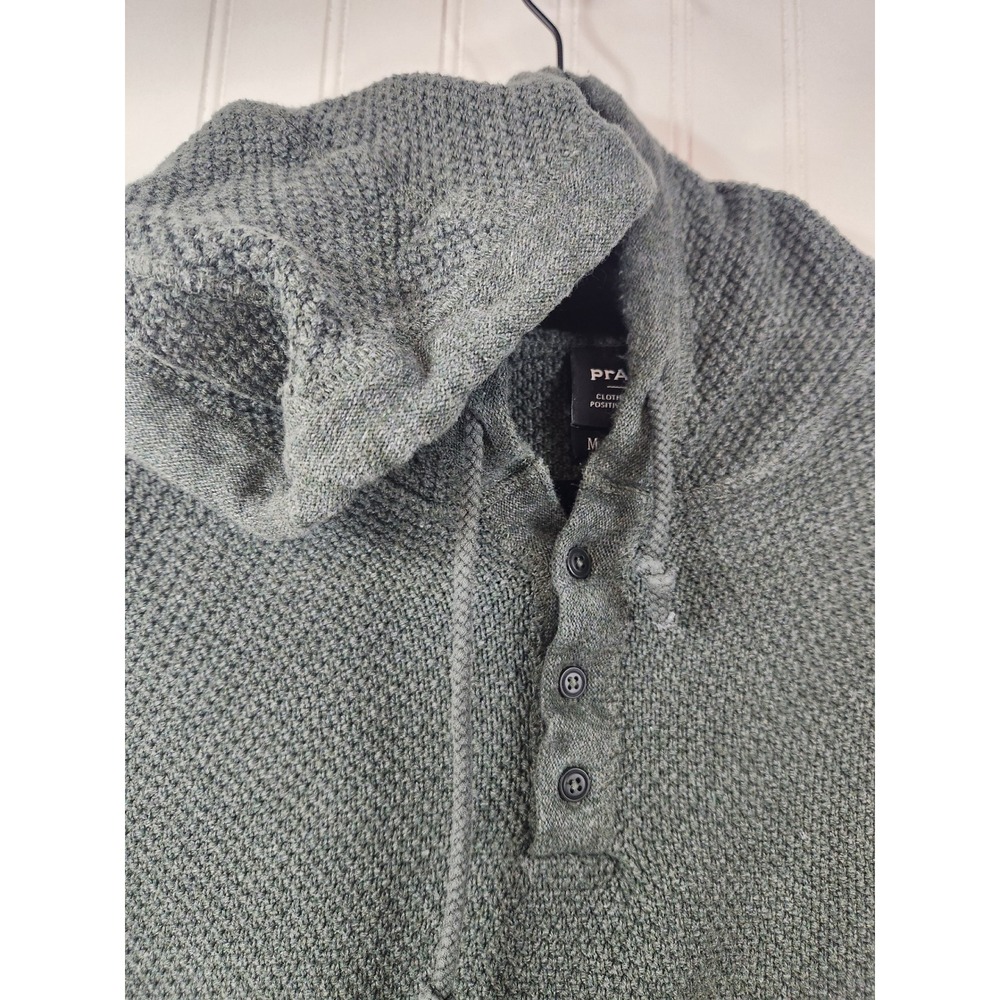 Prana Mens Organic Cotton Henley Hoodie Sweater Grey Green Textured Knit Size M - Picture 3 of 10